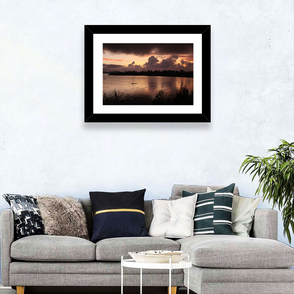 Lake Diatas Sunset with Boat Wall Art
