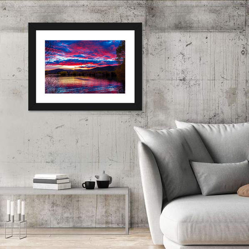 Lake Wairepo Arm Sunrise Reflection Wall Art in a room, landscape