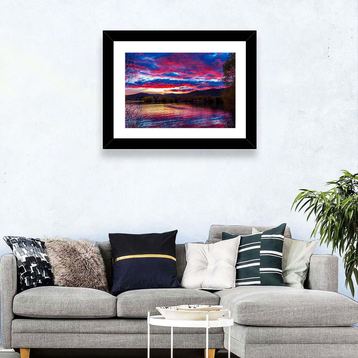 Lake Wairepo Arm Sunrise Reflection Wall Art in a room, landscape