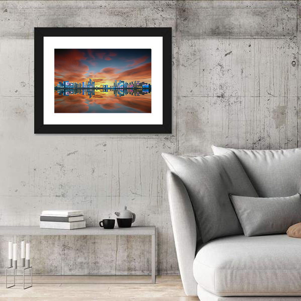 Hangzhou Golden Sphere Skyline at Dusk Wall Art in a room, landscape