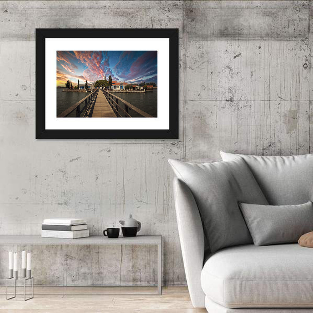 Agios Achilleios Monastery at Sunset Wall Art in a room, landscape