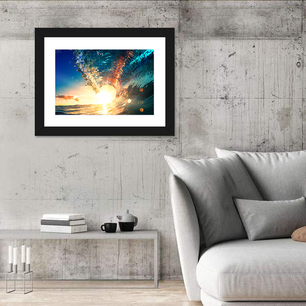 Sun Through a Breaking Wave Wall Art in a room, landscape