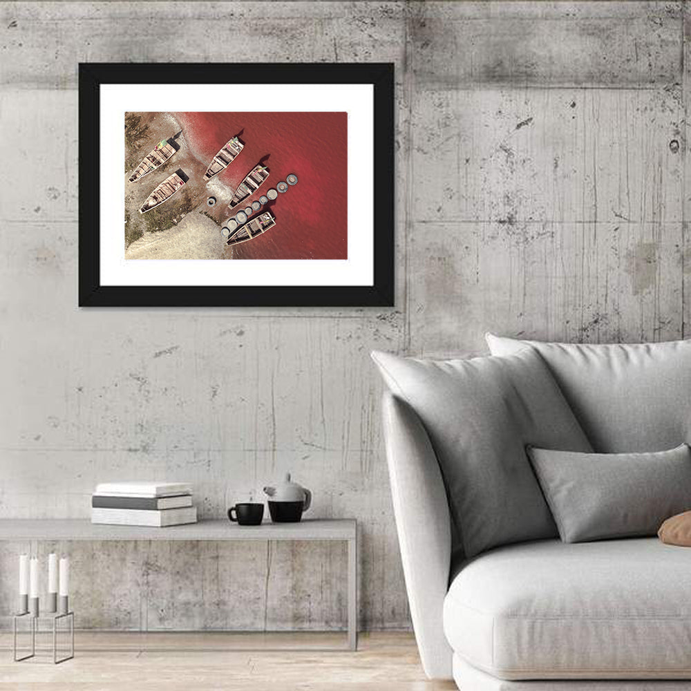 Wooden Boats on Lake Retba Wall Art in a room, landscape