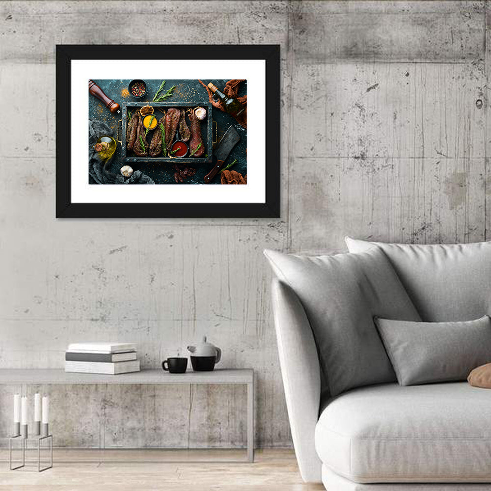 Charcuterie Tray with Dried Chicken Wall Art in a room, landscape