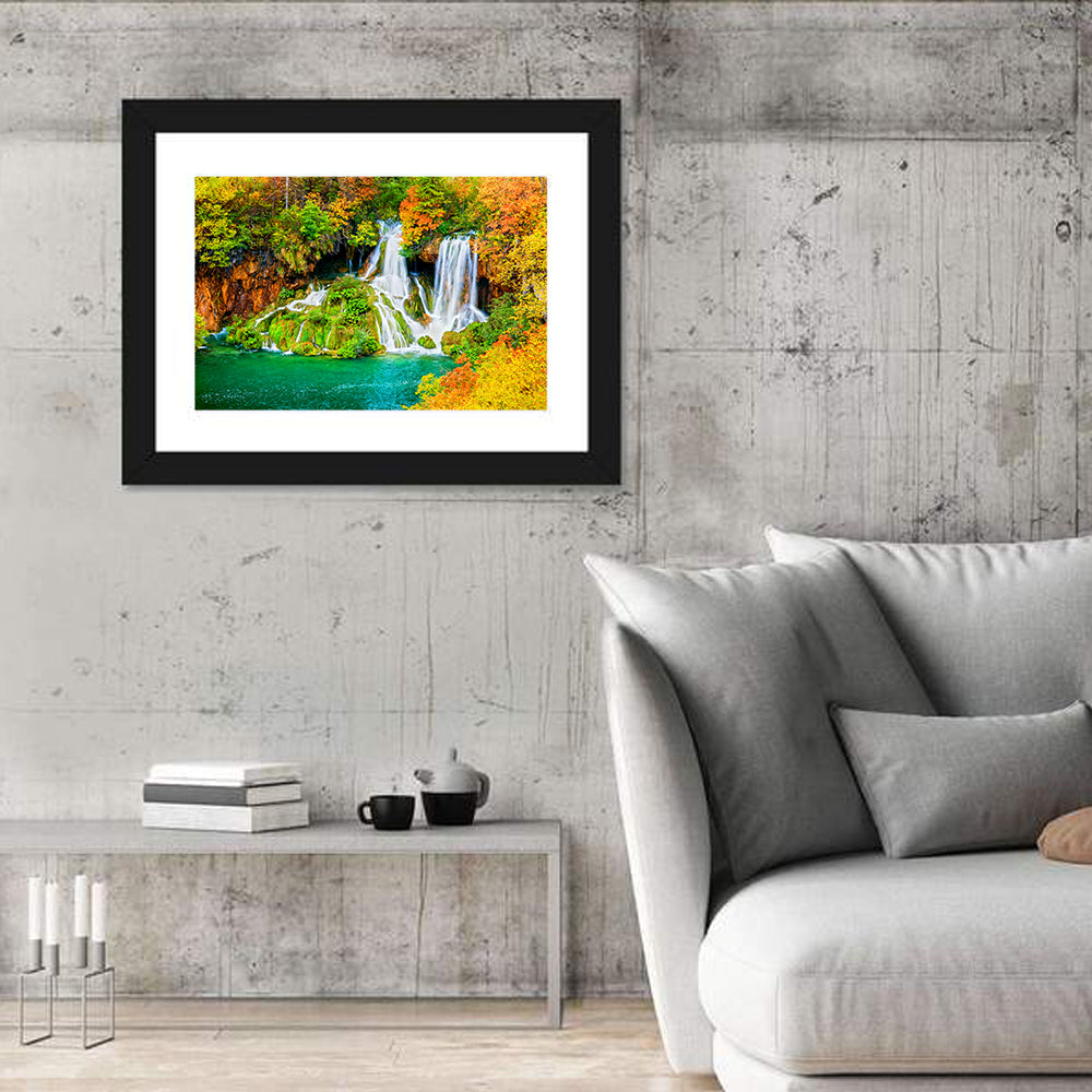 Plitvička Jezera Autumn Falls Wall Art in a room, landscape