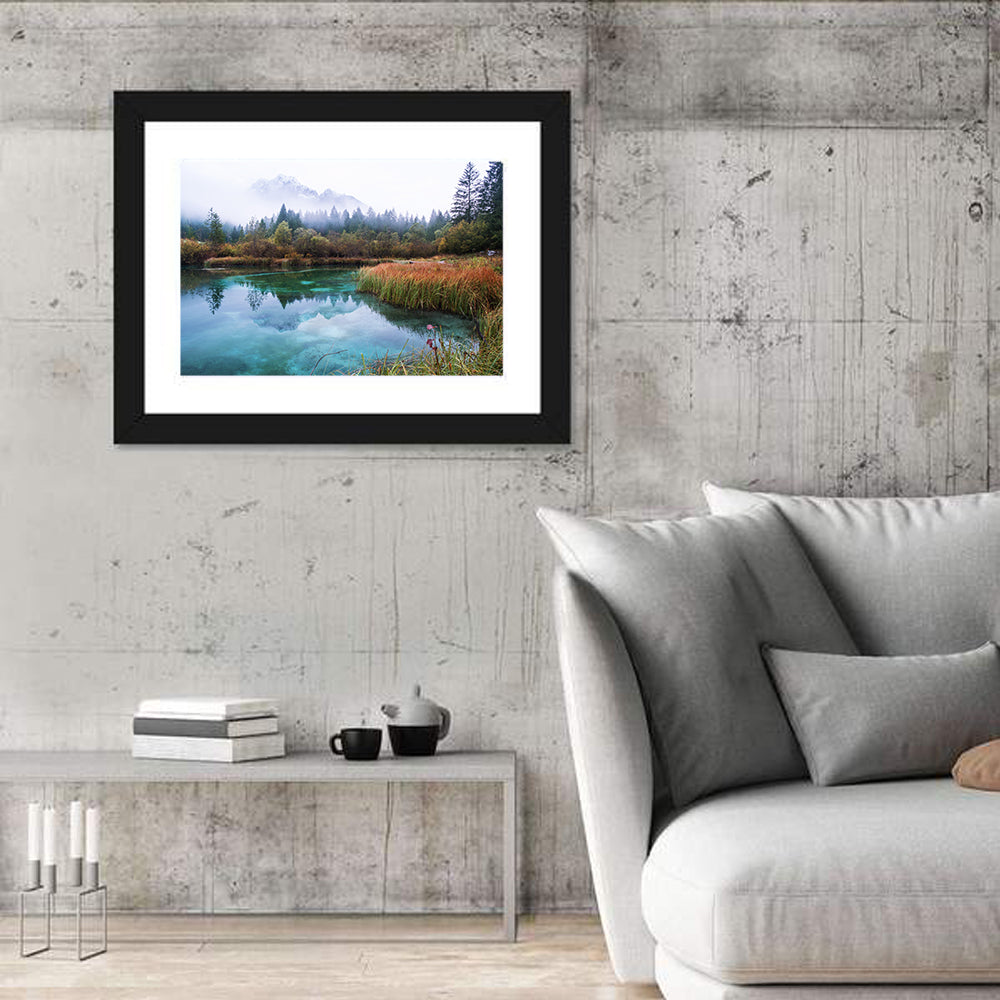 Lake Zelenci Reflections Wall Art in a room, landscape