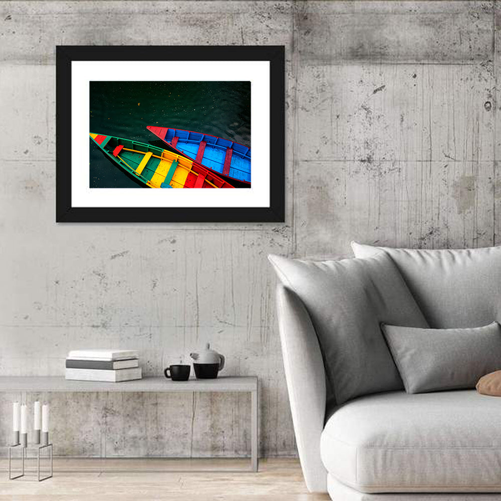 Two Colorful Boats Over Rippling Water Wall Art