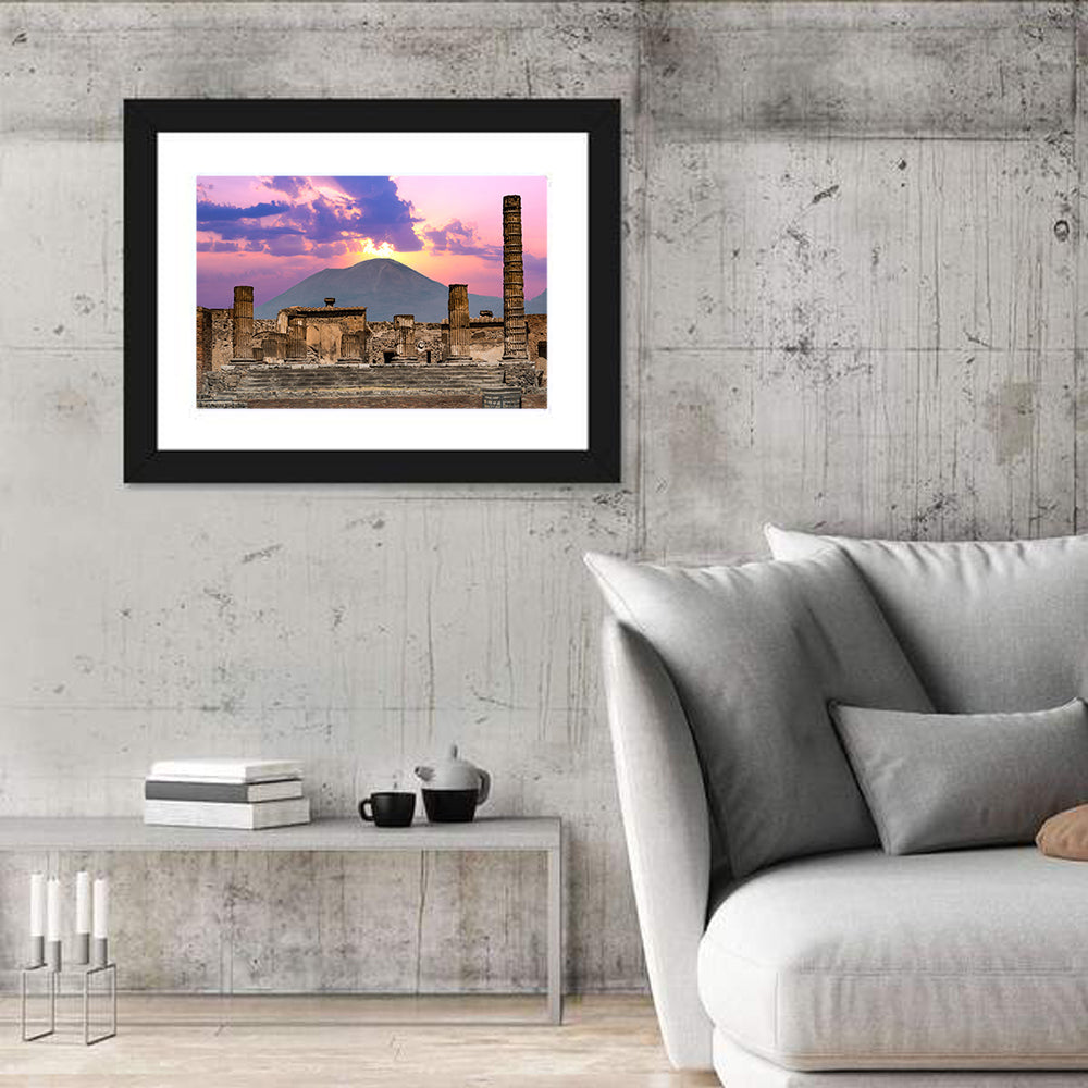 Pompeii Columns at Sunset, Mount Vesuvius Wall Art