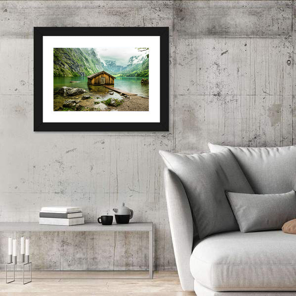 Obersee Boathouse at Königssee Wall Art in a room, landscape