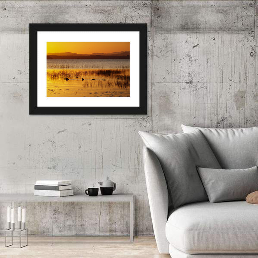 Lake Champlain Golden Sunrise Wall Art in a room, landscape
