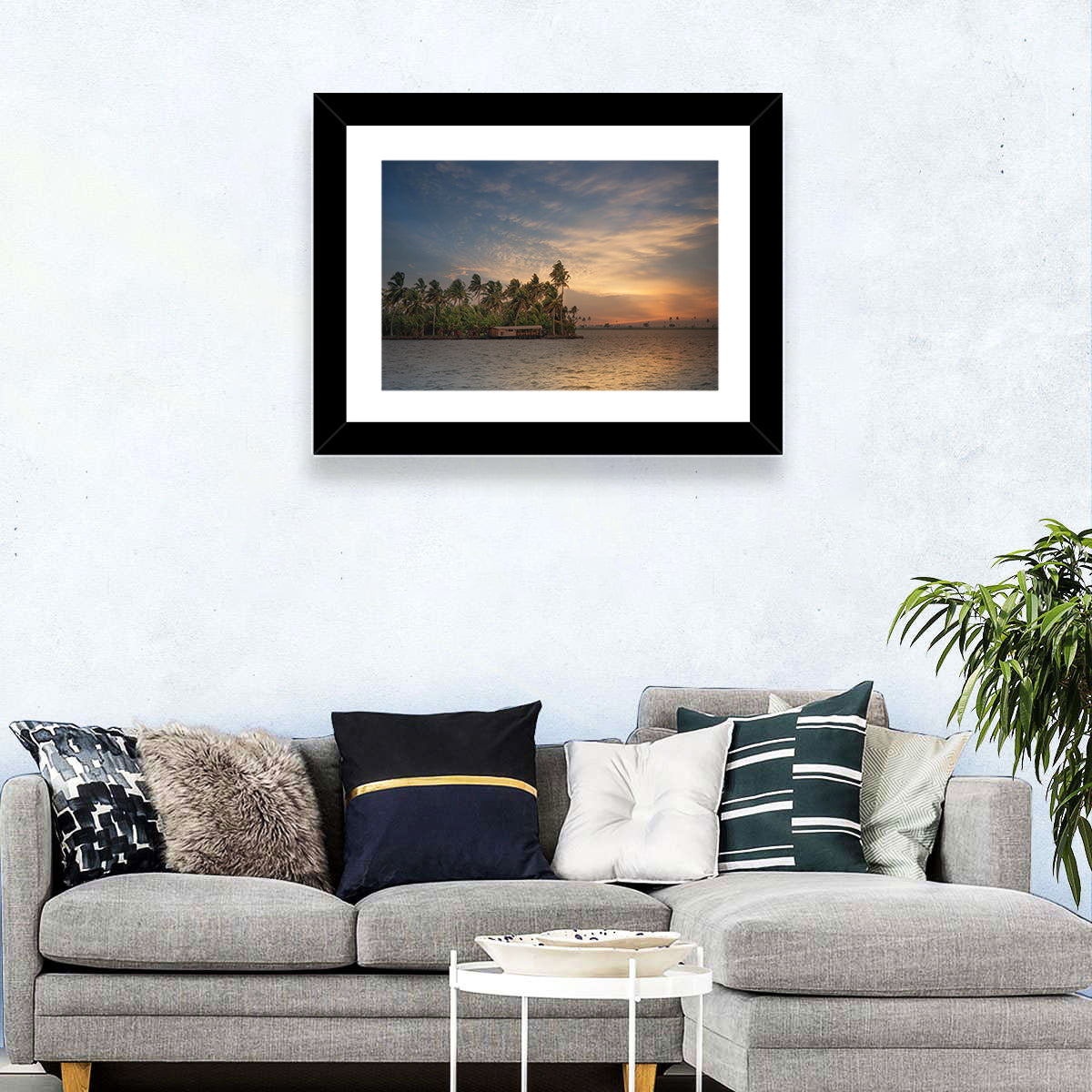 Vembanad Lake Sunset Wall Art in a room, landscape