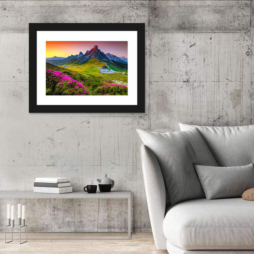 Passo Giau Flower Meadow Wall Art in a room, landscape