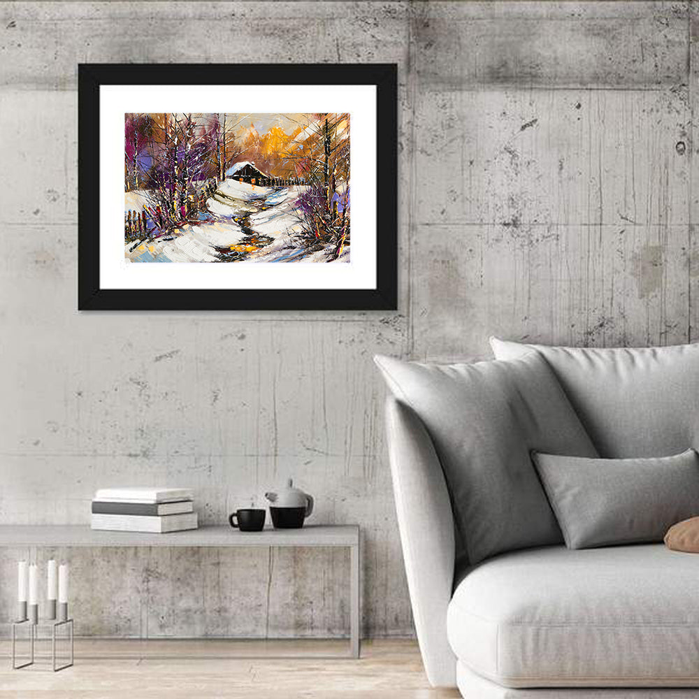 Snowy Path to Cabin Wall Art