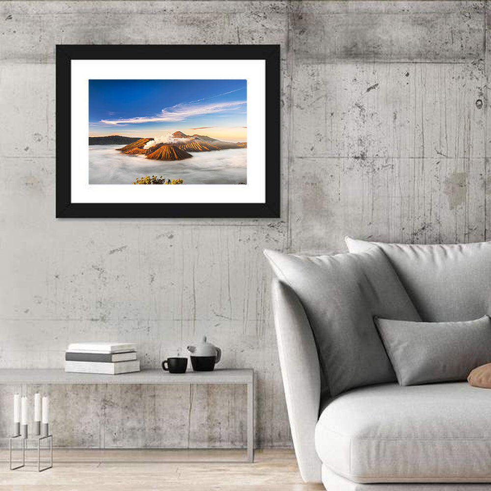 Mount Bromo Sunrise Wall Art in a room, landscape
