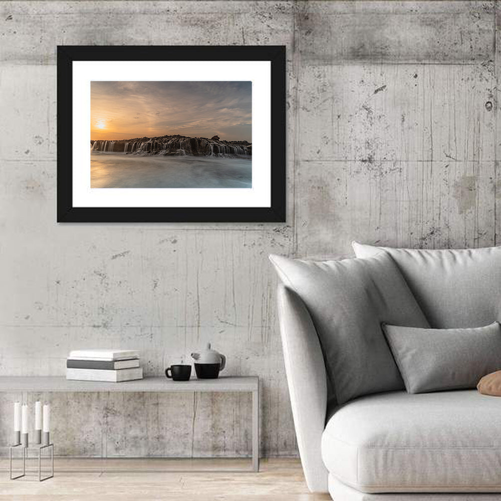 Sawarna Beach Sunset Wall Art in a room, landscape