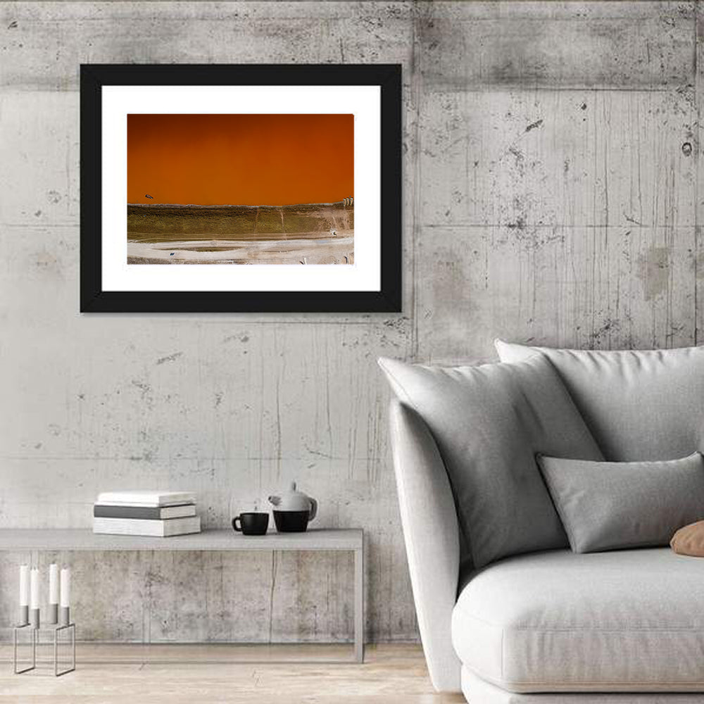 Lake Retba Aerial View Wall Art in a room, landscape