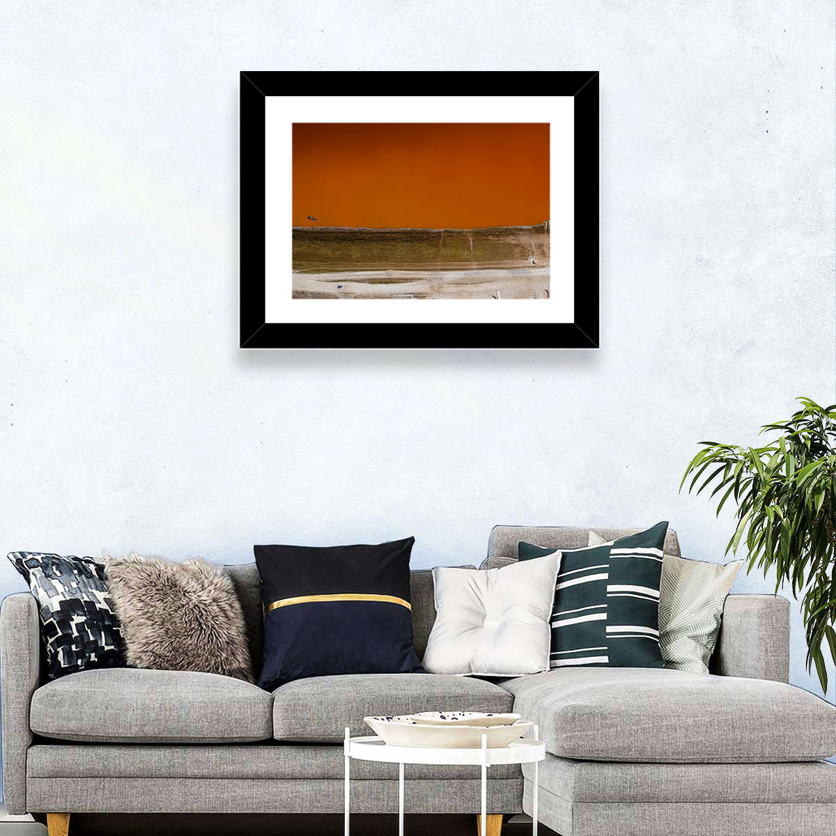 Lake Retba Aerial View Wall Art in a room, landscape