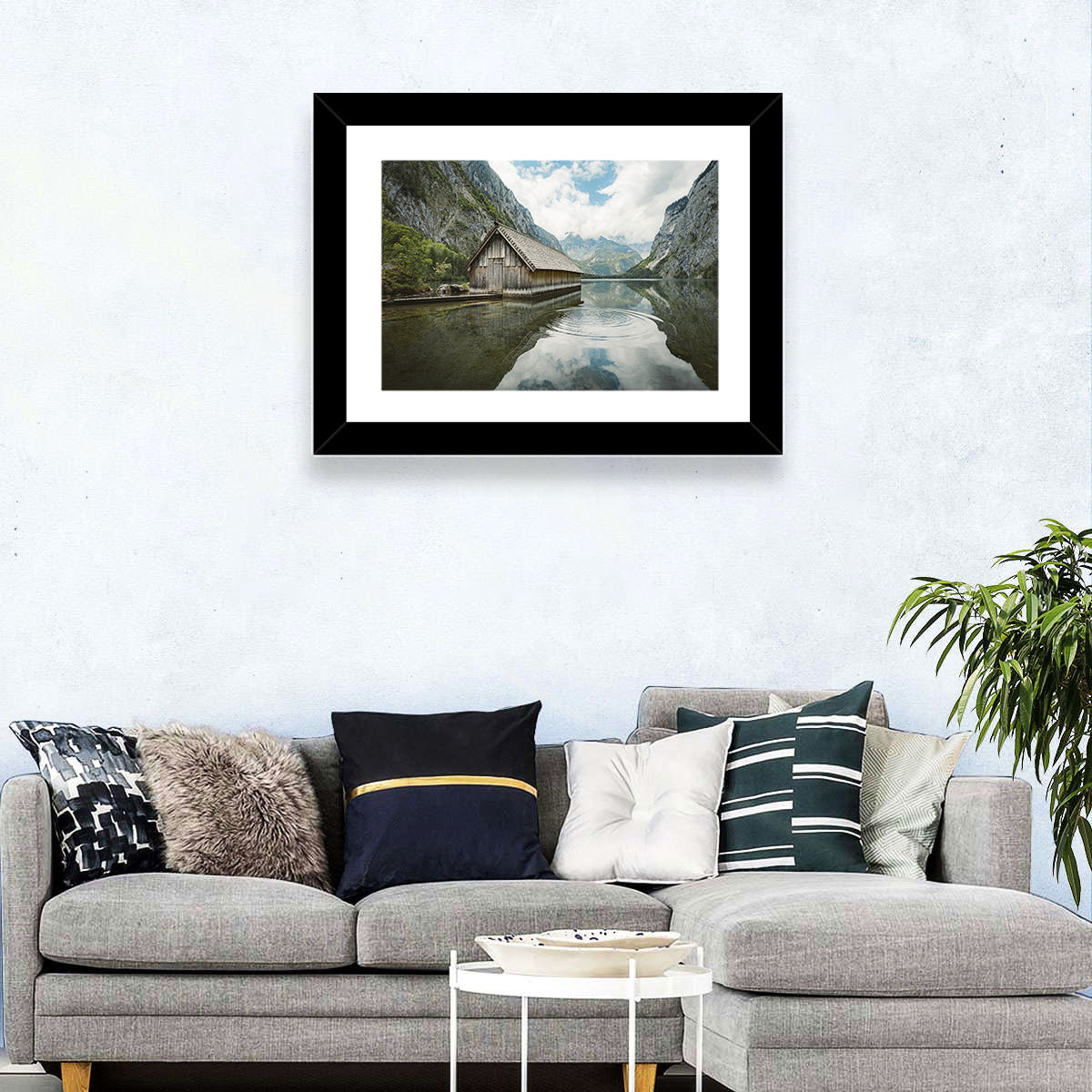 Königssee Boathouse at Obersee Wall Art in a room, landscape