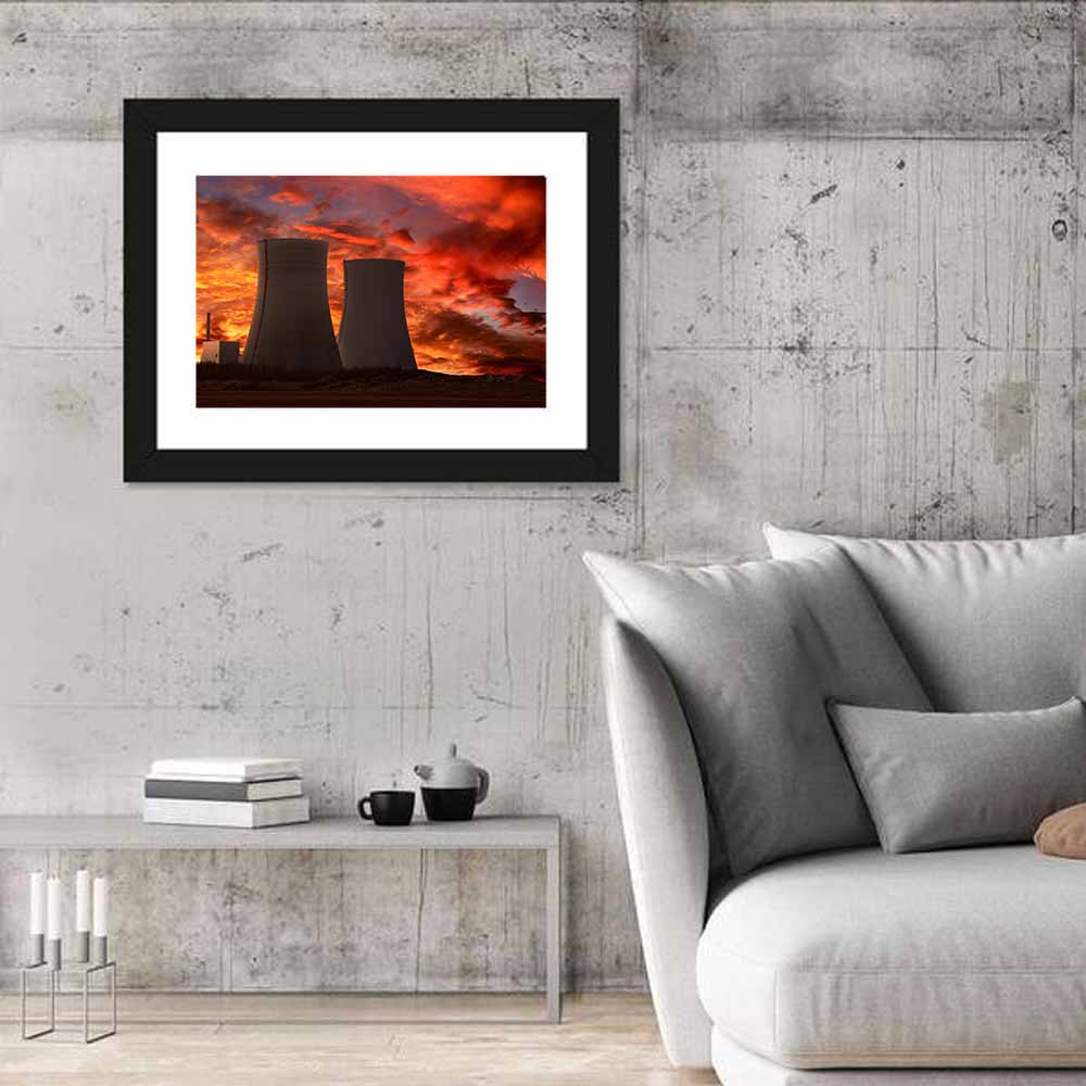Cooling Towers at Sunset Wall Art in a room, landscape