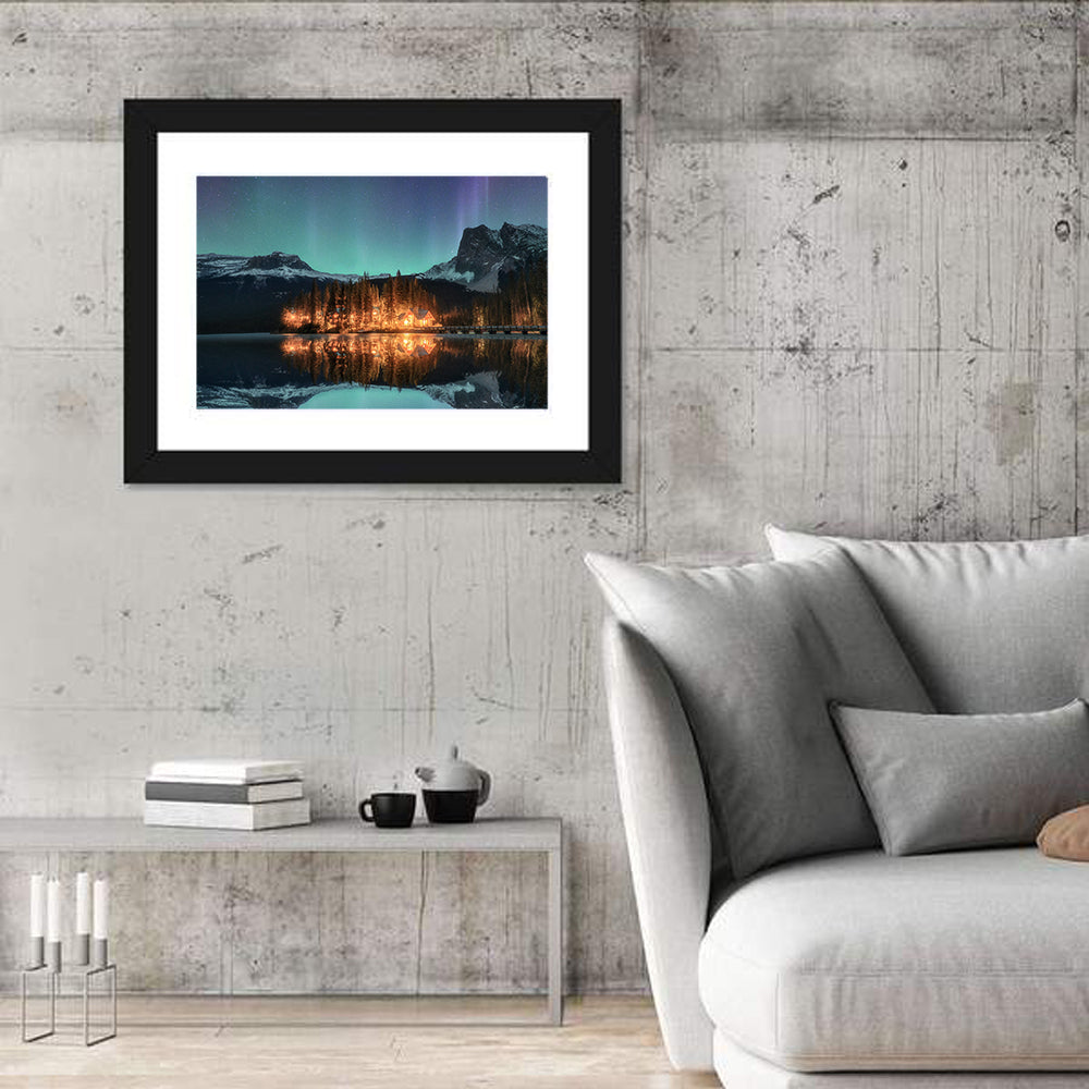 Aurora Over Emerald Lake Wall Art in a room, landscape
