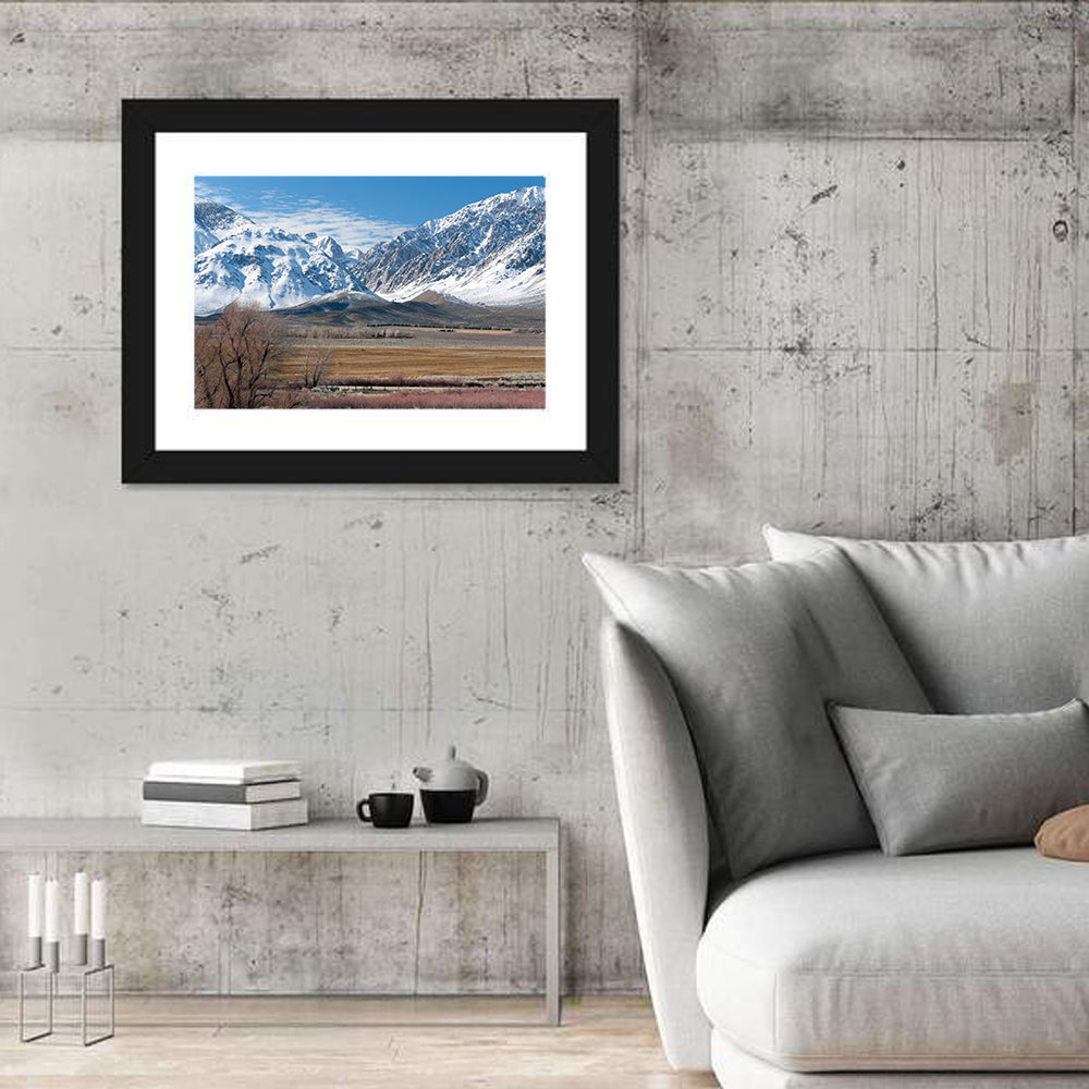 Eastern Sierra Winter Peaks Wall Art in a room, landscape