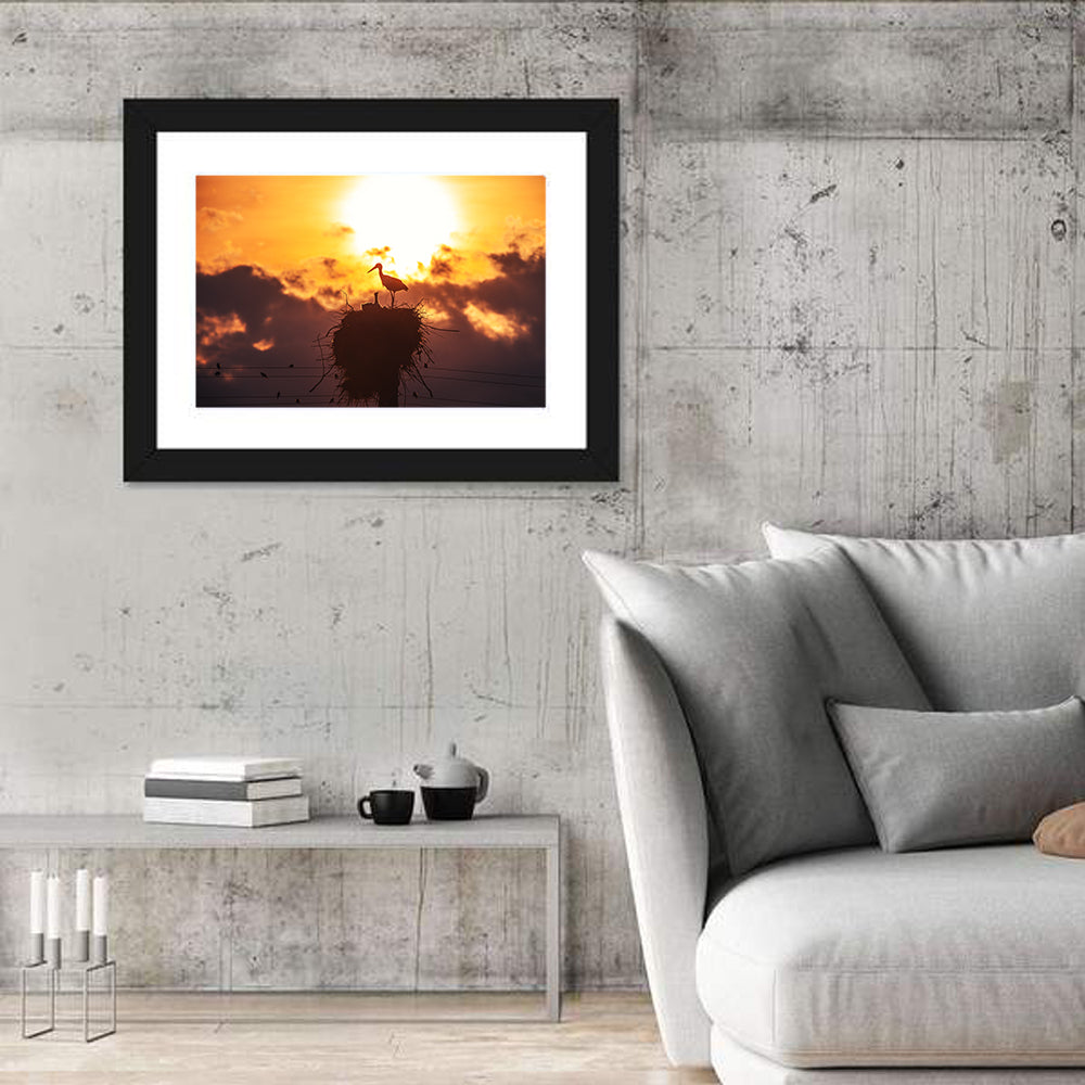 Stork Nest at Sunset Wall Art in a room, landscape