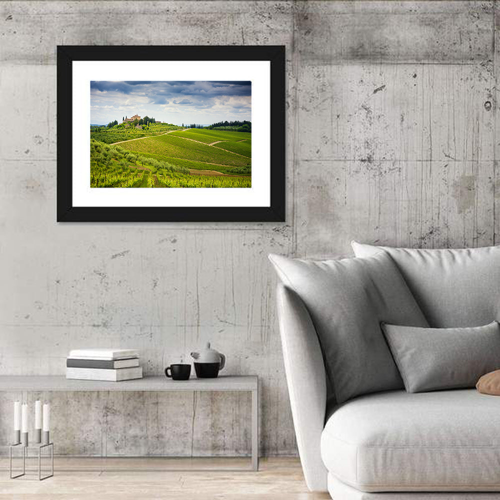 Chianti Vineyard Hills Wall Art in a room, landscape