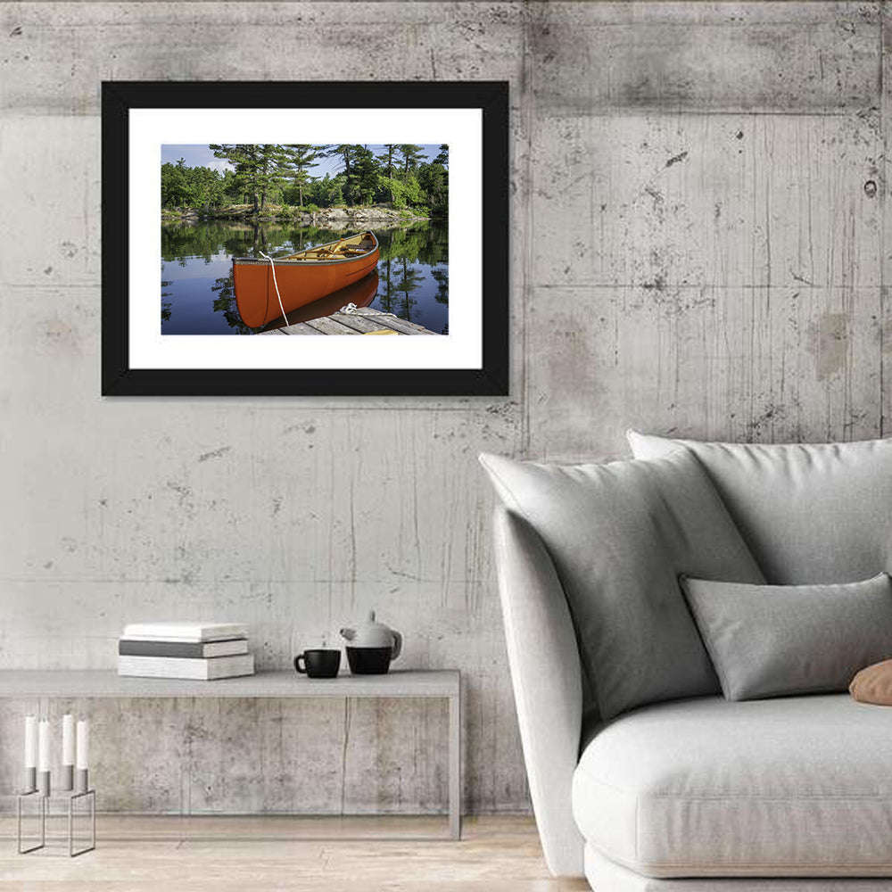 Orange Canoe on Ontario Lake Wall Art in a room, landscape