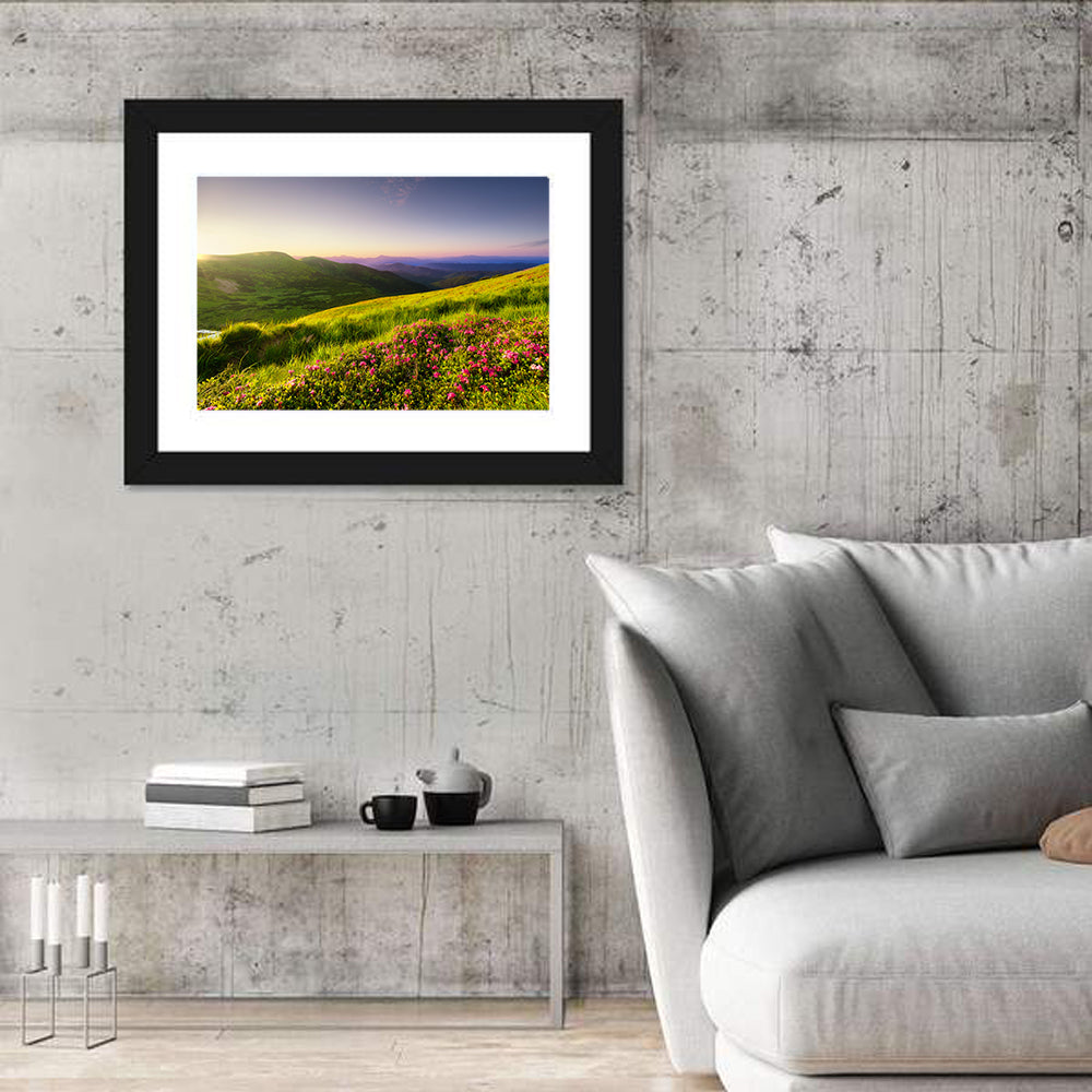 Alpine Meadow Sunrise Wall Art in a room, landscape