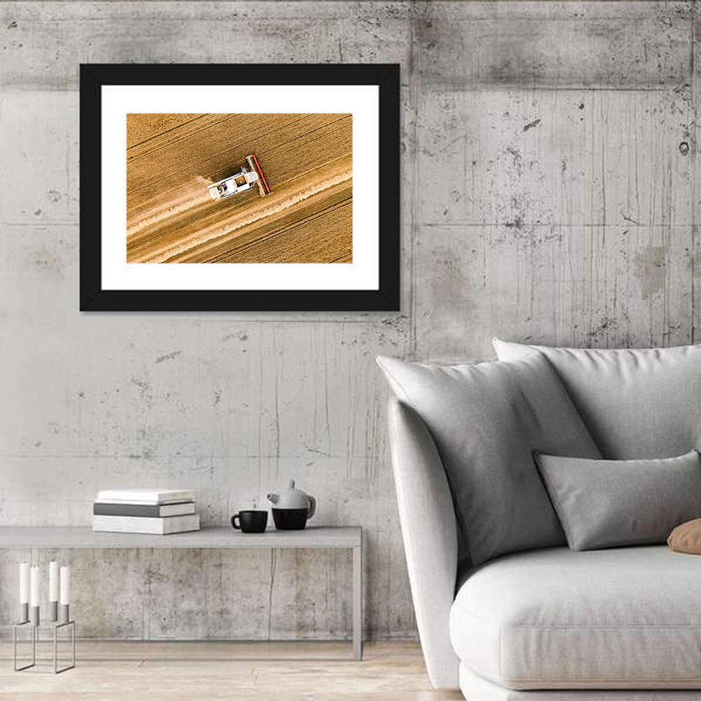 Aerial Combine Over Wheat Field Wall Art