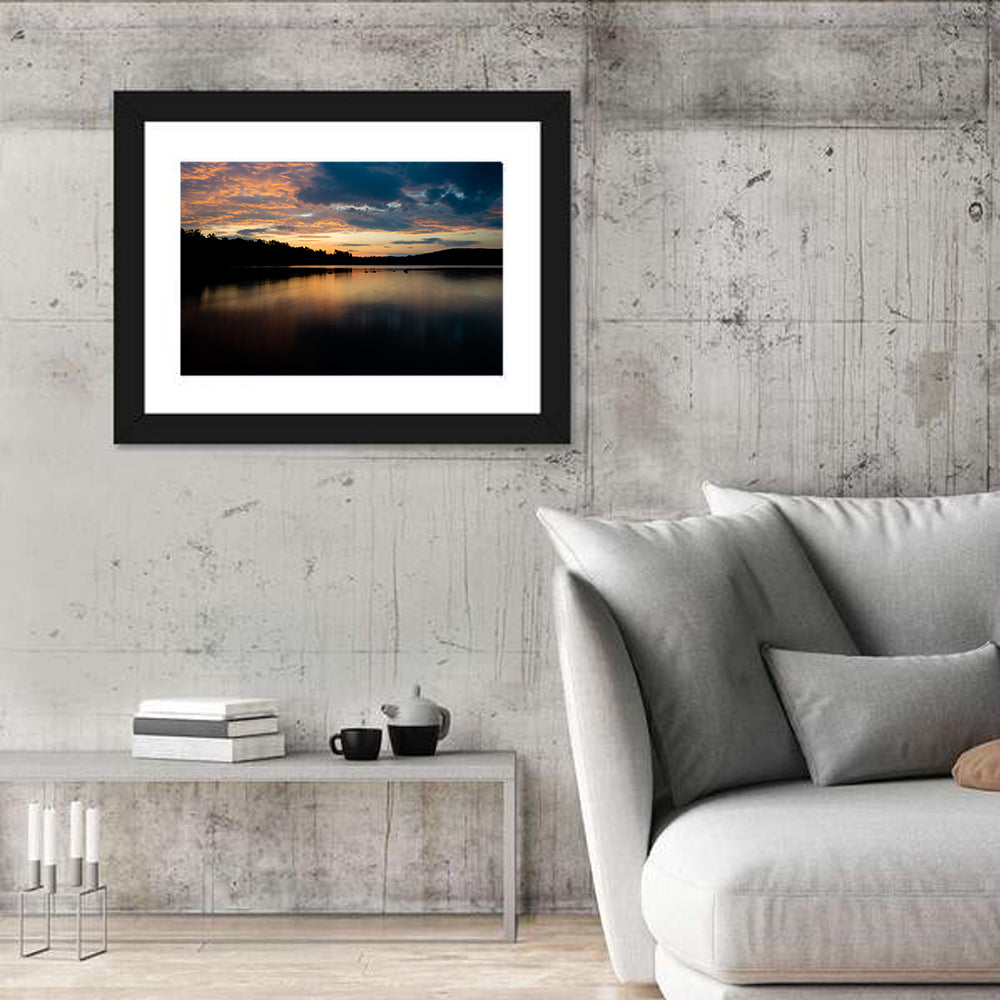 Lake Squam Sunrise Reflection Wall Art in a room, landscape