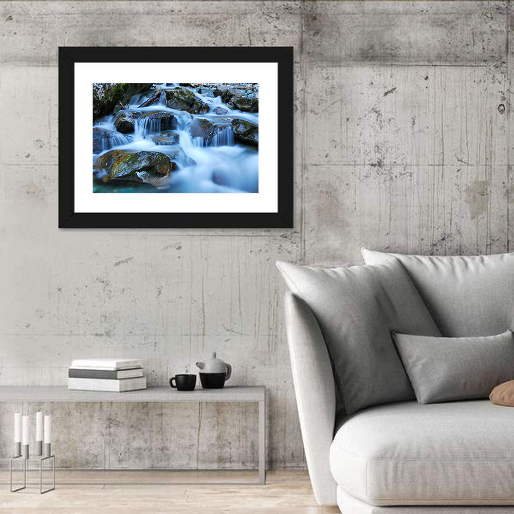 Mossy Rock Stream with Silky Waterfall Wall Art