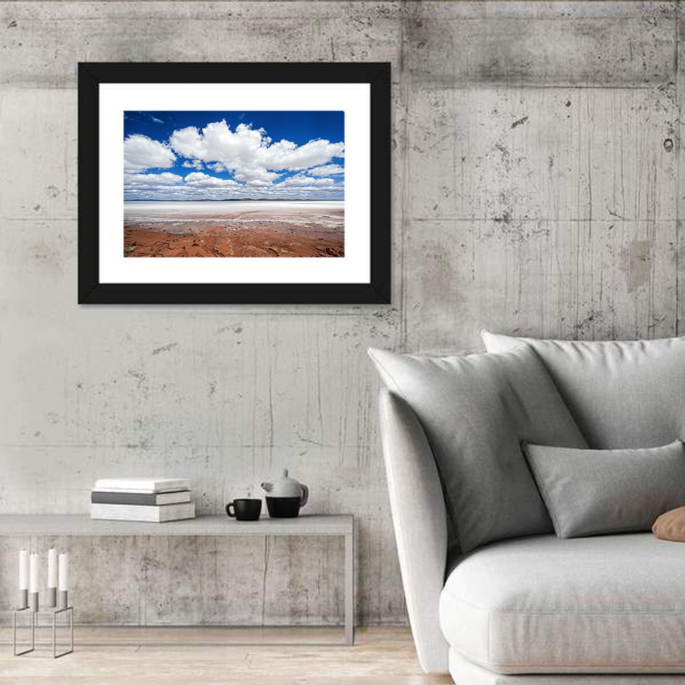 Lake Eyre Salt Flats Wall Art in a room, landscape