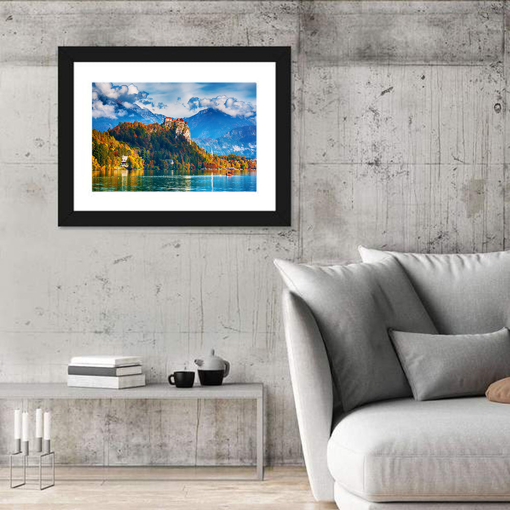 Bled Castle with Rowboat Wall Art