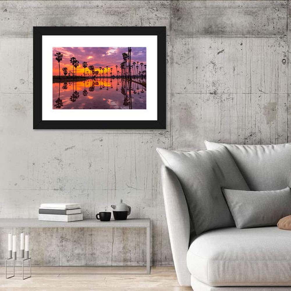Palm Trees Sunset Reflection Wall Art