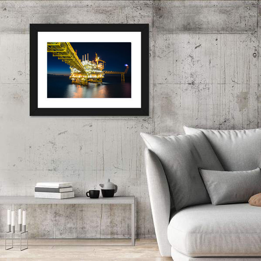Glowing Offshore Oil Rig Wall Art in a room, landscape