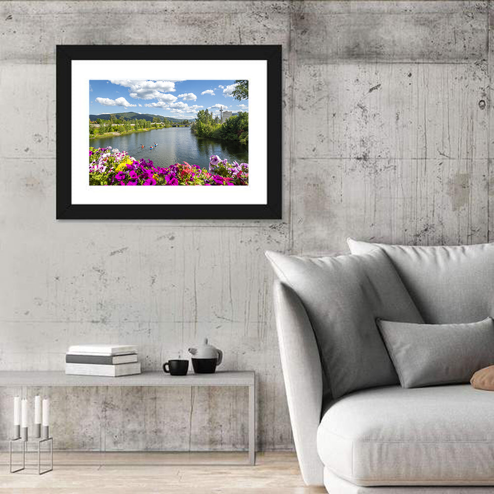Sand Creek River with Petunias Wall Art in a room, landscape