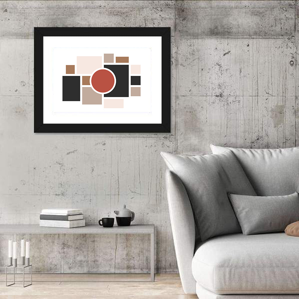 Terracotta Geometric Circle Composition Wall Art in a room, landscape