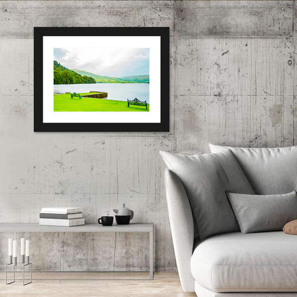 Ullswater Lakeside Benches Wall Art in a room, landscape