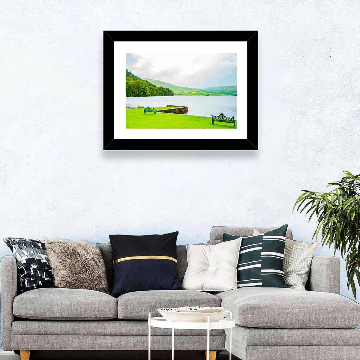 Ullswater Lakeside Benches Wall Art in a room, landscape