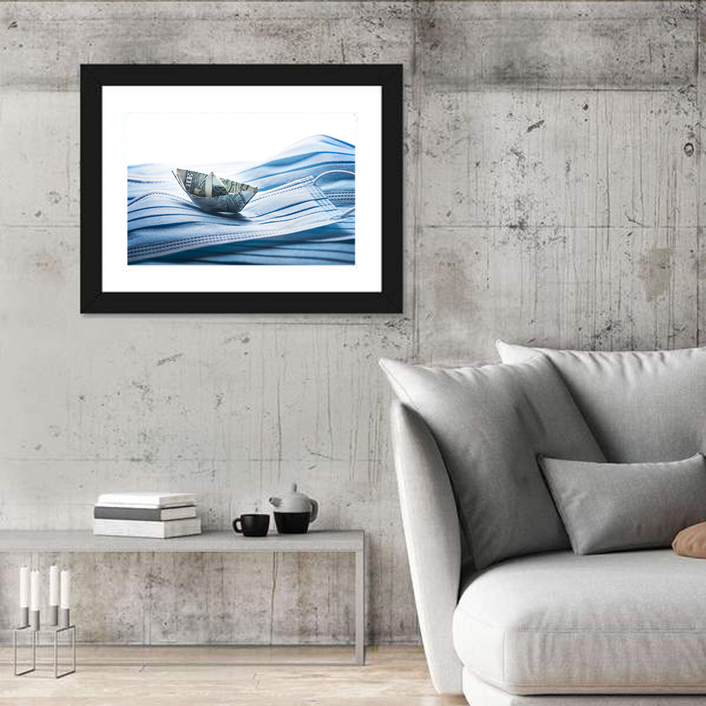 Dollar Boat on Surgical Masks Wall Art in a room, landscape