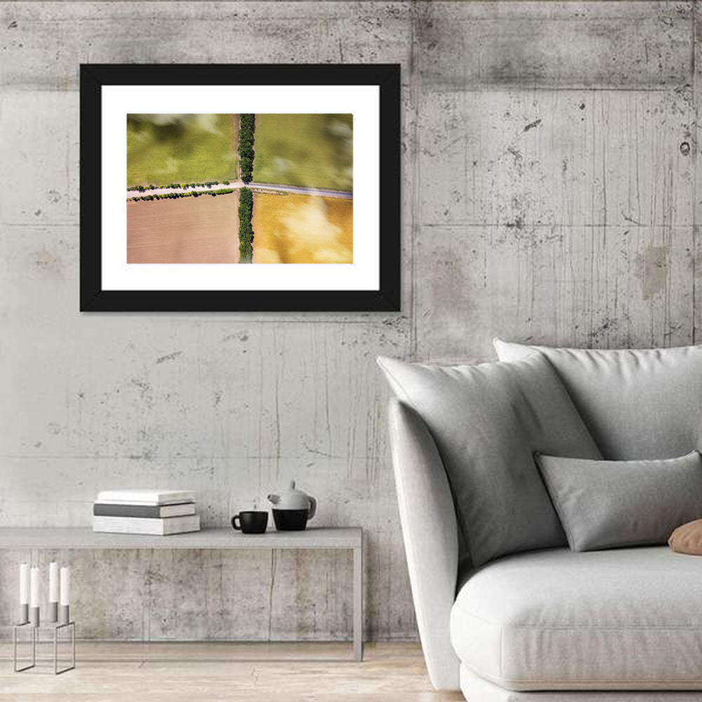 Aerial Farmland Quadrants Wall Art in a room, landscape