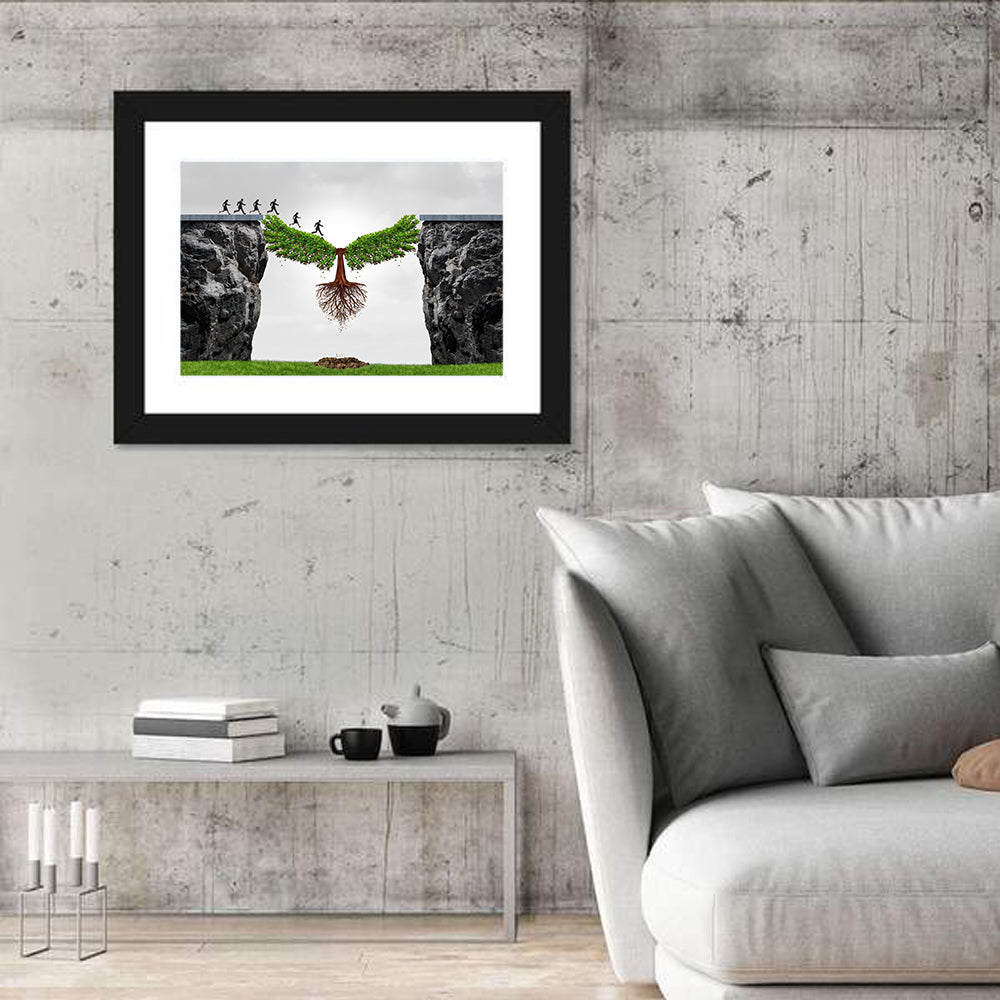 Winged Tree Over Chasm Wall Art in a room, landscape