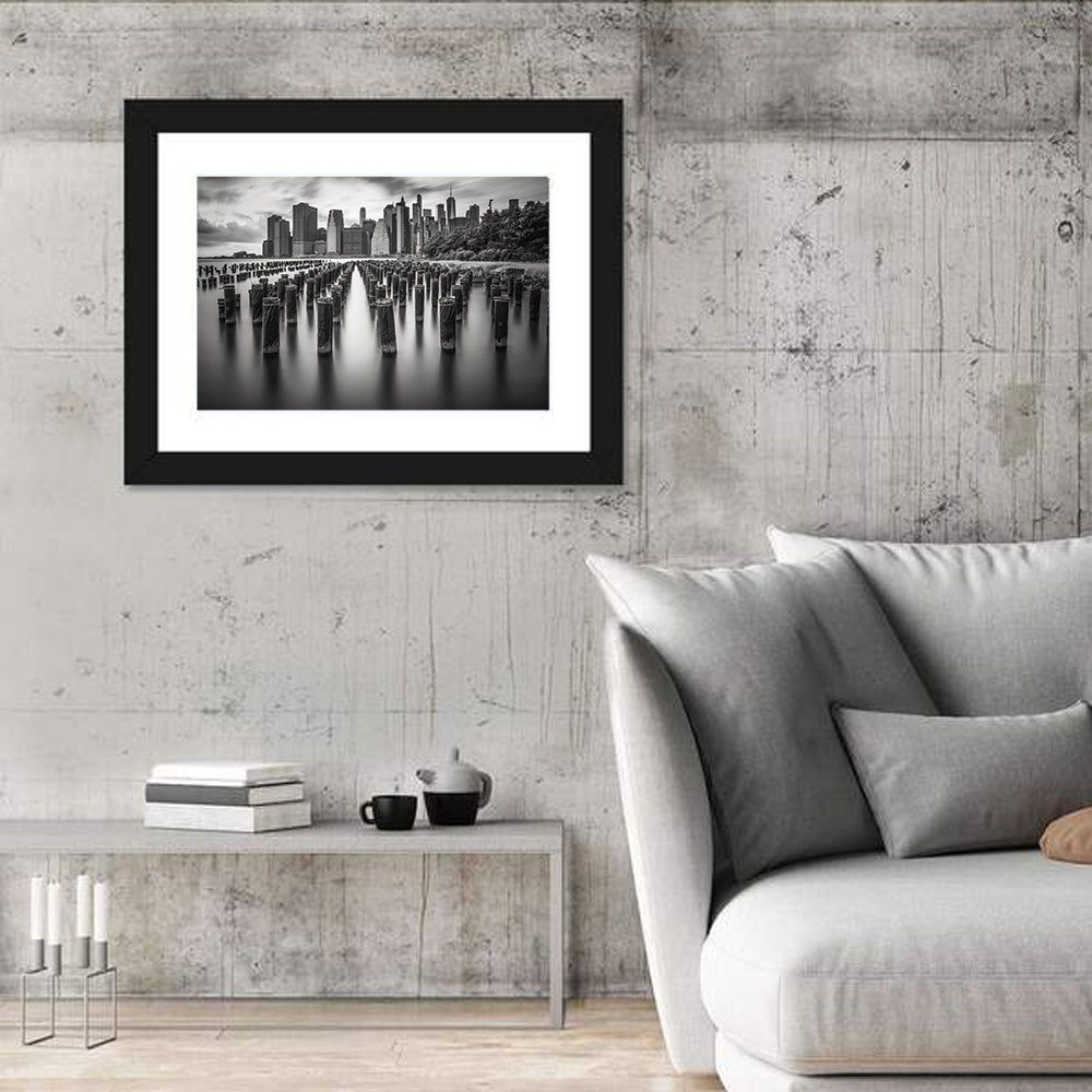 Lower Manhattan Pilings Wall Art in a room, landscape