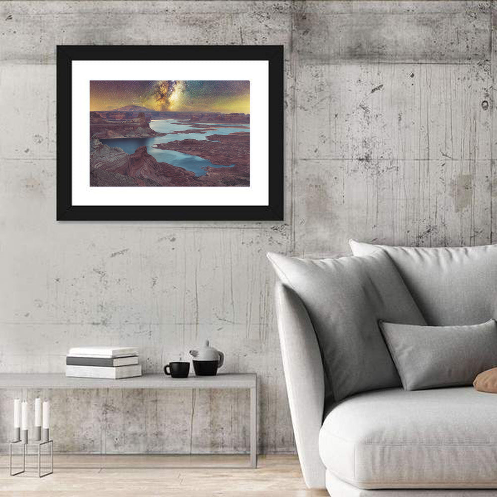 Milky Way Over Lake Powell Wall Art in a room, landscape