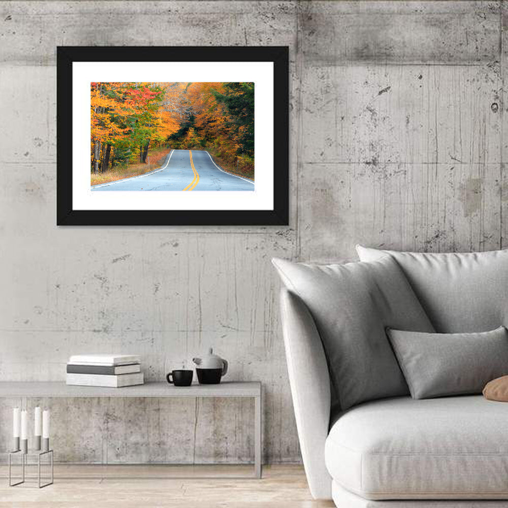 Autumn Road in New Hampshire Wall Art in a room, landscape