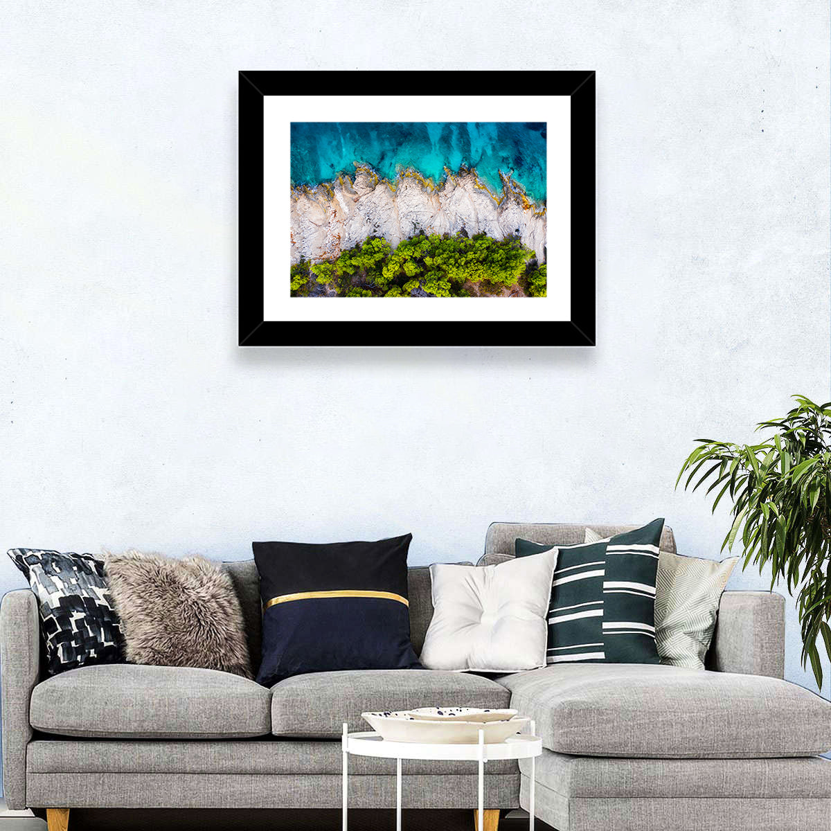 Croatian Coastscape Wall Art in a room, landscape
