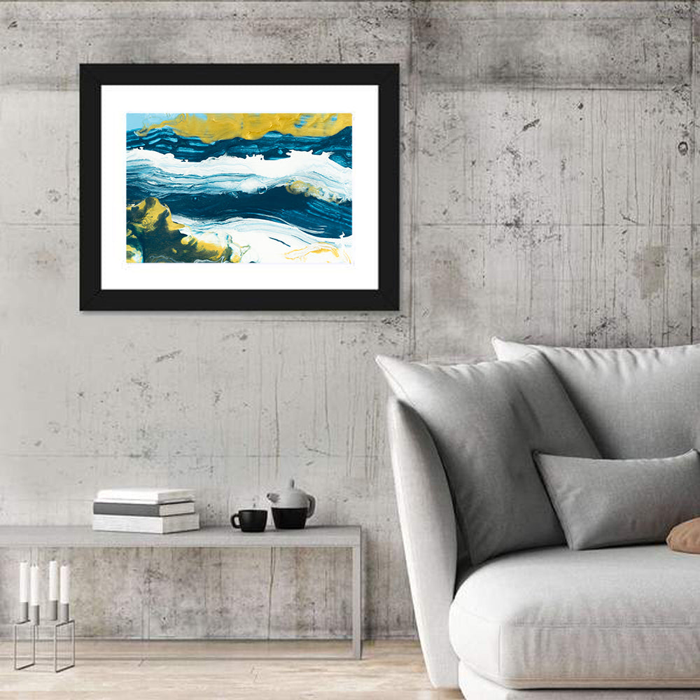 Flowing Streams with Gold Accents Wall Art in a room, landscape