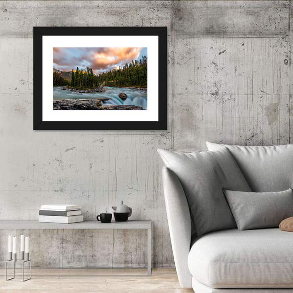 Sunwapta Falls River View Wall Art in a room, landscape