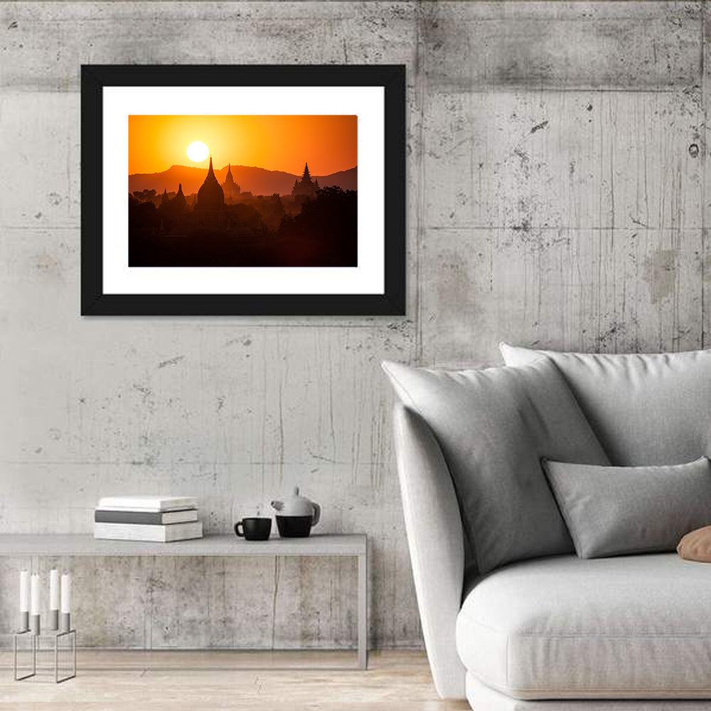 Bagan Pagodas at Sunset Wall Art in a room, landscape